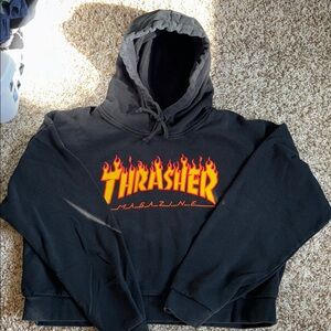 OG Thrasher MagazineBlack-Charcoal Hoodie with Flame Logo